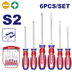 Emtop 6-Piece Industrial S2 Steel Screwdriver Set with Magnetic Tips & Ergonomic Handles for Heavy-Duty Use (ESST0621)