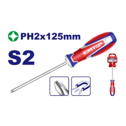 EMTOP ESDPH2125 PH2 Magnetic Phillips Screwdriver – S2 Steel Blade 125mm Long, 6.0mm Diameter, Durable Precision Screwdriver for Assembly, Repair, Maintenance, Workshop & DIY Applications