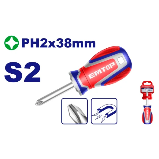 EMTOP ESDPH2038 Phillips Screwdriver – Durable Precision Hand Tool for Tightening and Loosening Screws, Ideal for Assembly, Repair, Maintenance, Workshop & EMTOP ESDPH2038 Phillips Screwdriver – Durable Precision Hand Tool for Tightening and Loosening Screws, Ideal for Assembly, Repair, Maintenance, Workshop &