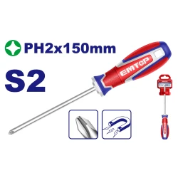 EMTOP ESDPH2150 Industrial PH2 × 150mm S2 Magnetic Screwdriver – Durable Precision Phillips Screwdriver for Assembly, Repair, Maintenance, Workshop & DIY Applications