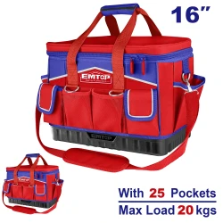 EMTOP ETBG48164 16 Inch 40cm Heavy Duty Tool Bag Durable 1680D Polyester Construction with 25 Pockets and 20kg Capacity Includes Adjustable Shoulder Strap