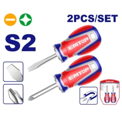EMTOP 2-Piece S2 Steel Screwdriver Set with Magnetic Tips & Ergonomic Handles for Home Repairs & DIY Projects (ESST2221)