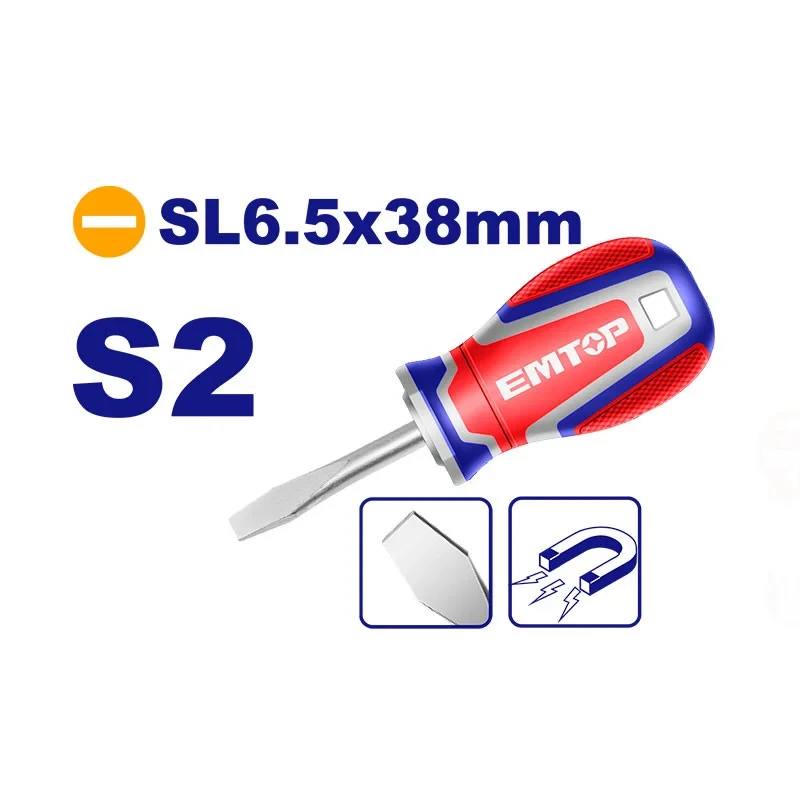 EMTOP ESDSL6038 6.5×38mm S2 Magnetic Slotted Screwdriver – Durable Precision Screwdriver with Magnetic Tip for Tightening & Loosening Screws, Ideal for Assembly, Repair, Maintenance, Workshop & DIY Applications - Emtop