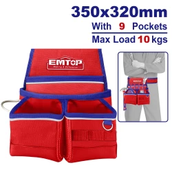 EMTOP ETBG481034 Tool Pouch 35x32cm 9 Pockets 1 Hammer Holder 10kg Max Load