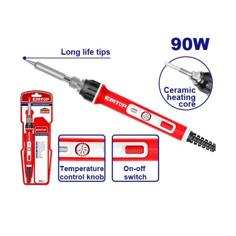 EMTOP EESL01608 90W Electric Soldering Iron with Ceramic Heating Element, 90-Second Fast Preheat & Adjustable Temp for Electronics Repair - Emtop