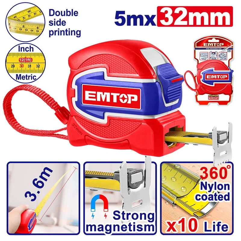EMTOP Metro Flexible 5M X 32mm Nylon Blade Double Print Double Magnetic Hook - Emtop