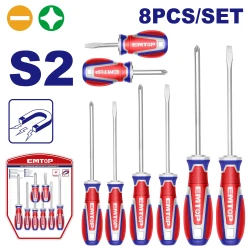 EMTOP ESST0821 8-Piece S2 Magnetic Industrial Screwdriver Set – Durable High-Strength Screwdrivers with Magnetic Tips, Ideal for Assembly, Repair, Maintenance, Workshop & DIY Applicatio