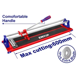 EMTOP ETCR6001 2Ft 600mm Manual Tile Cutter Heavy Duty Steel Base Construction for Precise Straight and Diagonal Tile Cutting Ideal for Professional Tilers and DIY Renovation Projects