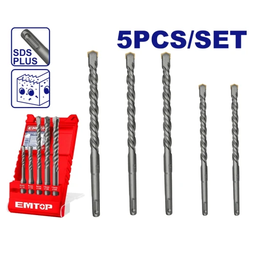 طقم ريش حفر خرسانة إيمتوب SDS بلس 5 قطع 6–16 مم EHDR12052 – لقم حفر متينة للخرسانة والطوب والحجر، مناسبة لمطارق الحفر وأعمال البناء والتركيب والصيانة طقم ريش حفر خرسانة إيمتوب SDS بلس 5 قطع 6–16 مم EHDR12052 – لقم حفر متينة للخرسانة والطوب والحجر، مناسبة لمطارق الحفر وأعمال البناء والتركيب والصيانة