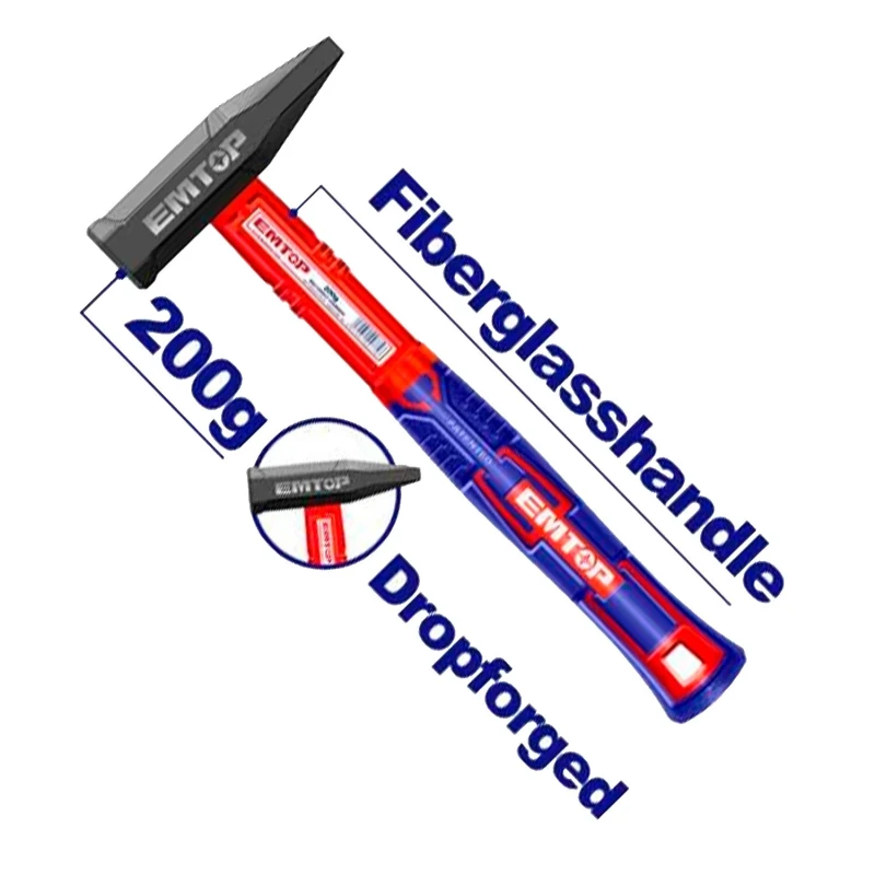 EMTOP EHAMMH0200 200g Mechanical Hammer – Durable Hammer with Fiberglass & TPR Handle, Ideal for Assembly, Repair, Carpentry, Workshop & Maintenance Applications - Emtop