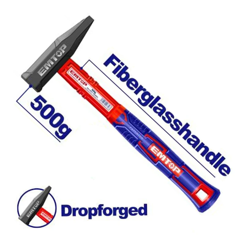EMTOP EHAMMH0500 500g Mechanical Hammer – Durable Hammer with Fiberglass & TPR Handle, Ideal for Assembly, Repair, Carpentry, Workshop & Maintenance Applications - Emtop