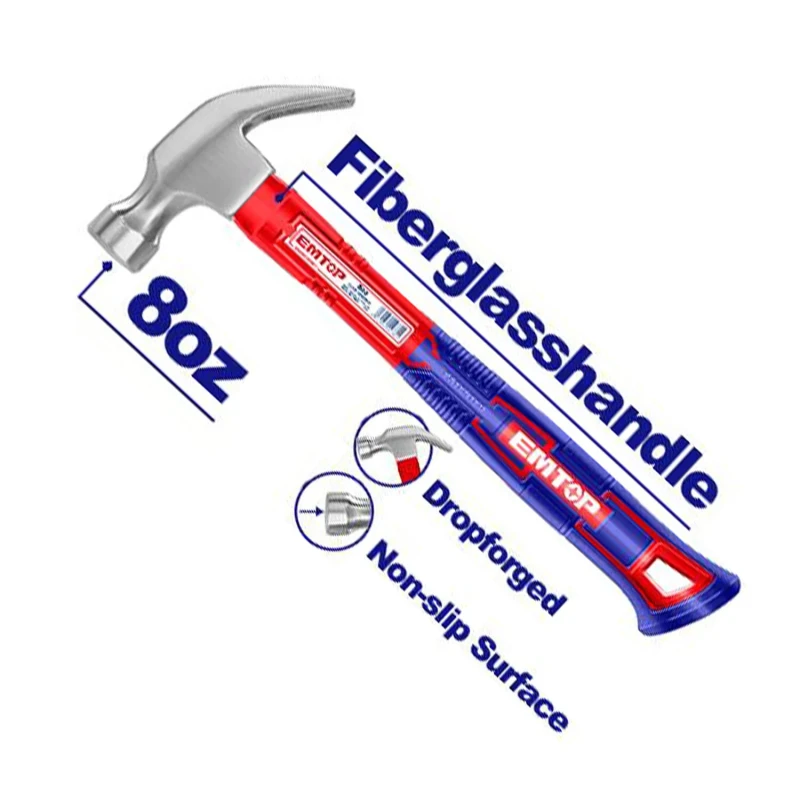 EMTOP EHAMCH0801 220g Carpenter’s Hammer – Durable Hammer with Fiberglass & TPR Handle, Ideal for Carpentry, Assembly, Repair, Workshop & Maintenance Applications - Emtop