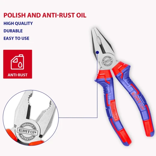 EMTOP EPLRC0811 8-Inch Combination Pliers – Versatile Multi-Purpose Pliers for Gripping, Holding & Cutting Wires, Ideal for Electrical Work, Assembly, Repair, Maintenance, Workshop & DIY Applications - Emtop - Image 4