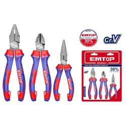 EMTOP High Leverage Pliers Set 3 Pieces EPLS0321 Heavy Duty Industrial Grade Tool Set for Workshops Construction and Maintenance
