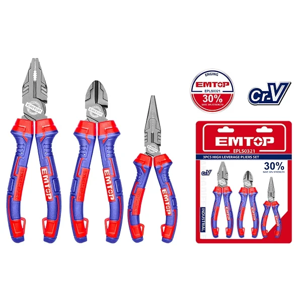 EMTOP High Leverage Pliers Set 3 Pieces EPLS0321 Heavy Duty Industrial Grade Tool Set for Workshops Construction and Maintenance - Emtop