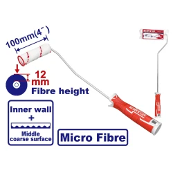 Emtop Industrial Long Roller 100mm Microfiber 12mm Fiber Height 6mm Central Shank ECB-H061001