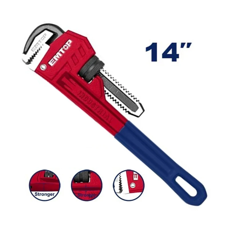 EMTOP 14-Inch 350mm Industrial Pipe Wrench with 50mm Maximum Opening, Black – Heavy-Duty Plumbing Tool for Gripping, Tightening & Loosening Pipes and Fittings, Ideal for Installation, Repair & Maintenance - Emtop