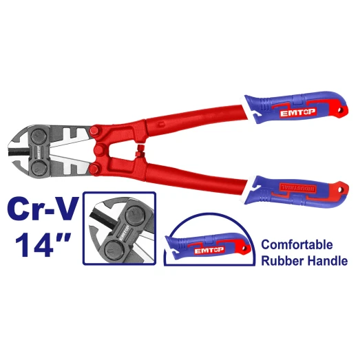 EMTOP EBCR1401 14-Inch 350mm Industrial Cr-V Bolt Cutter with TPR Handle – Heavy-Duty Cutting Tool with Black & Polished Finish, Ideal for Cutting Wires, Metal Rods, Workshop, Construction & Maintenance Applications