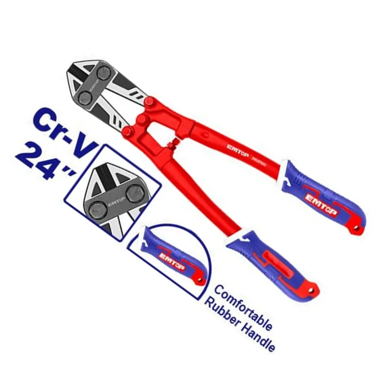 EMTOP EBCR2401 24-Inch 600mm Industrial Cr-V Bolt Cutters – Heavy-Duty Cutting Tool with Black & Polished Finish, Ideal for Cutting Wires, Metal Rods, Workshop, Construction & Maintenance Applications - Emtop