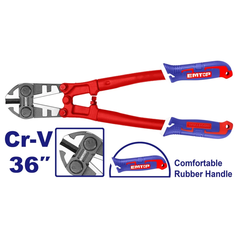 EMTOP EBCR3601 900mm Industrial Cr-V Bolt Cutters with TPR Handle – Heavy-Duty Cutting Pliers for Cutting Wires and Metal Rods, Ideal for Workshop, Construction & Maintenance Applications - Emtop