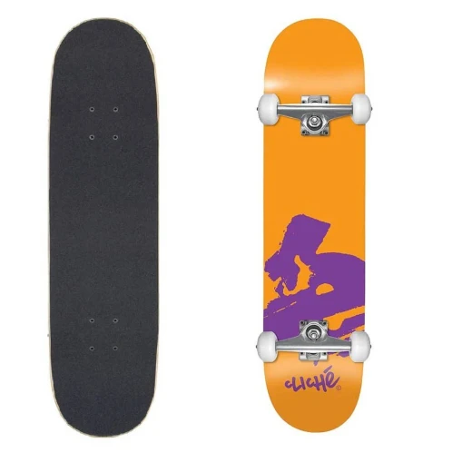 Cliche Europe Orange Skateboard – 7-ply maple deck with raw trucks and carbon steel bearings pre-assembled for beginners age 7 years and older Cliche Europe Orange Skateboard – 7-ply maple deck with raw trucks and carbon steel bearings pre-assembled for beginners age 7 years and older