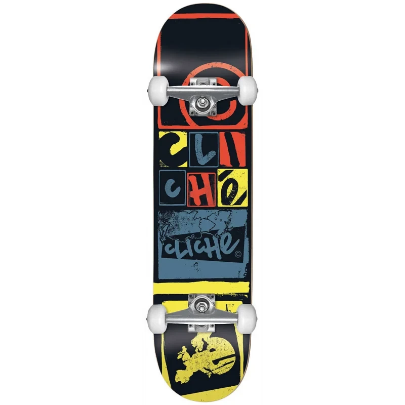 Cliche Letter Press Black Complete Skateboard 8 Inch – Premium quality maple wood deck pre-assembled and ready to ride for all skill levels - Cliche