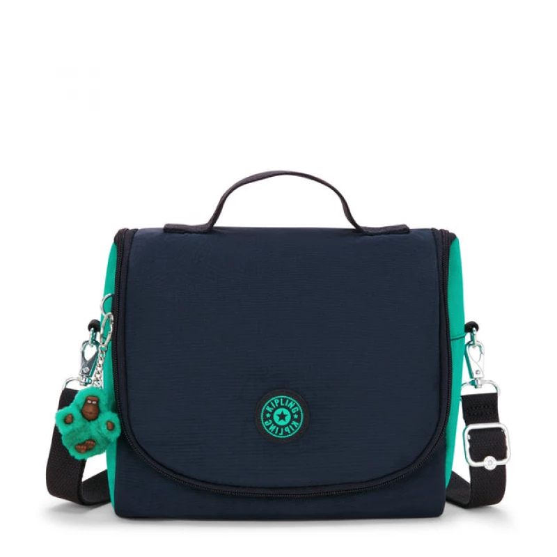 حقيبة طعام كيتشيرو من كيبلينج – بلون أزرق مخضر – معزولة حراريًا ومزودة بفتحة للتثبيت على الحقيبة بعجلات، مثالية للمدرسة أو العمل - كيبلينج