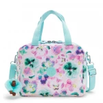 Kipling Miyo Lunchbox, Aqua Blossom with Trolley Sleeve, Insulated, Lightweight & Perfect for School or Outings 25 x 13.5 x 20 cm - Kipling