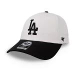 47 Brand MLB Sure Shot LA Dodgers Snapback Hat, White & Black Adjustable Cap, Official Los Angeles Dodgers Baseball Hat, Flat Brim Snapback, One Size Fits Most, Premium Cotton Sports Cap for Men and Women - 47 Brand
