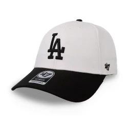 قبعة سناب باك 47 Brand MLB Sure Shot لفريق لوس أنجلوس دودجرز، لون أبيض وأسود، مقاس قابل للتعديل، قبعة بيسبول رسمية بحافة مسطحة، مقاس واحد يناسب معظم المقاسات، مصنوعة من القطن عالي الجودة، مناسبة للرجال والنساء