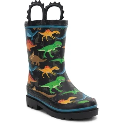 Western Chief Unisex-Child Waterproof Disney Character Rain Boot with Handles in Dino World Black, Size 13.5 UK