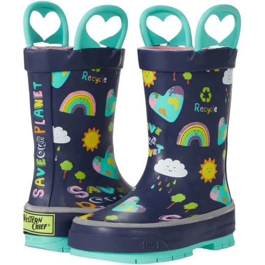 Western Chief Kids Unisex Rainbow Heart Print Waterproof Rain Boots Navy Blue Western Chief Kids Unisex Rainbow Heart Print Waterproof Rain Boots Navy Blue