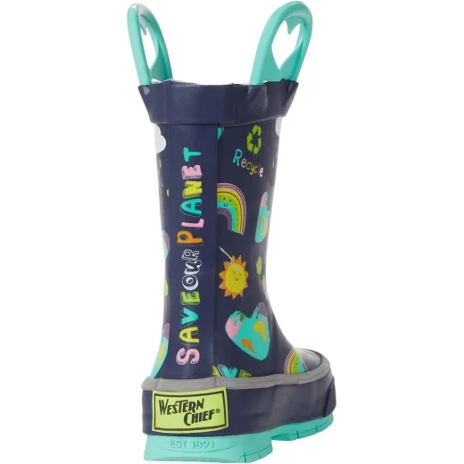 Western Chief Kids Unisex Rainbow Heart Print Waterproof Rain Boots Navy Blue - Western Chief - Image 6
