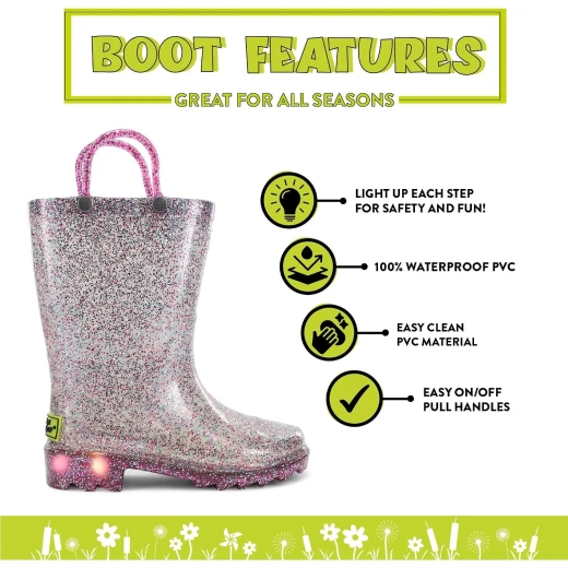 Western Chief Unisex-Child Lighted Rain Boot - Waterproof Footwear in Multi Glitter, Size Toddler (1-4 Years) - Western Chief - Image 2