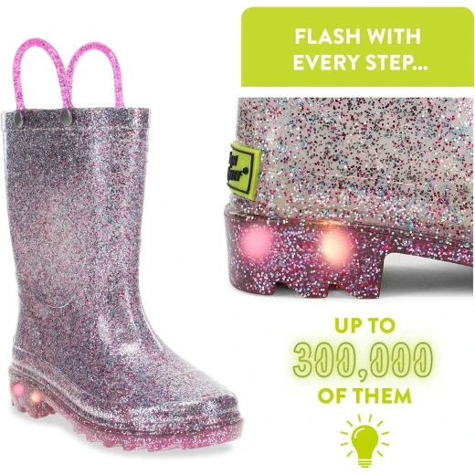 Western Chief Unisex Kids Glitter Light-Up PVC Rain Boots - Western Chief - Image 3