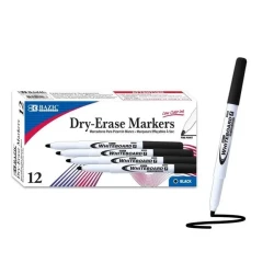 Bazic 1296 Fine Tip Dry-Erase Markers Black - 12 Count