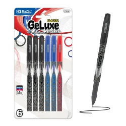 BAZIC GeLuxe Assorted Color Gel Pen 6 Pack – Ultra smooth smudge proof ink with comfortable grip for vibrant notes and organizing school or work