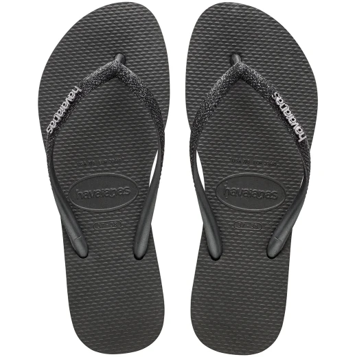 شبشب Havaianas Slim Glitter II نسائي أسود/أسود، مقاس 37/38، بأشرطة رفيعة لامعة وشعار Havaianas، نعل مطاطي مريح ومقاوم للانزلاق، خفيف وأنيق - هافياناس - Image 2