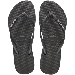 شبشب Havaianas Slim Glitter II نسائي أسود/أسود، مقاس 41/42، بأشرطة رفيعة مزينة بالجليتر، نعل مطاطي مريح ومقاوم للانزلاق، أنيق وخفيف للصيف