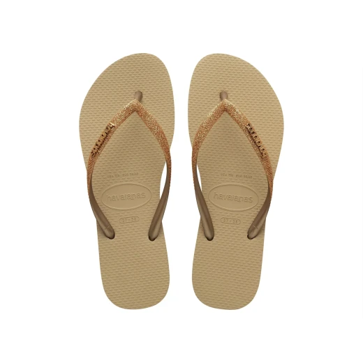 شبشب Havaianas Slim Glitter II نسائي باللون البيج والذهبي المعدني، مقاس 35/36 برازيلي، بتصميم لامع وأشرطة أنيقة، خفيف ومريح، مثالي للصيف والشاطئ - هافياناس - Image 2