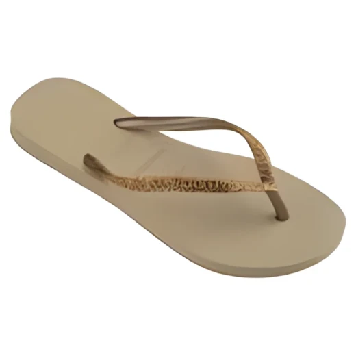 شبشب Havaianas Slim Glitter II نسائي باللون البيج والذهبي المعدني، مقاس 35/36 برازيلي، بتصميم لامع وأشرطة أنيقة، خفيف ومريح، مثالي للصيف والشاطئ - هافياناس - Image 3