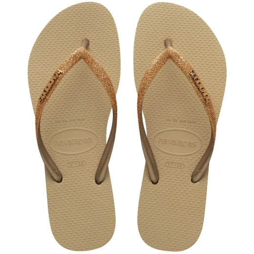 Havaianas Slim Glitter II Flip Flops, Sand and Light Metallic Gold, Size 37/38, Stylish Glitter Straps, Lightweight and Comfortable, Ideal for Beach, Pool and Summer - Havaianas - Image 2