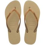 Havaianas Slim Glitter Women’s Flip Flops, Beige and Light Metallic Gold, Size 39/40, Stylish Sparkling Design, Lightweight and Comfortable for Beach, Pool and Summer - Havaianas