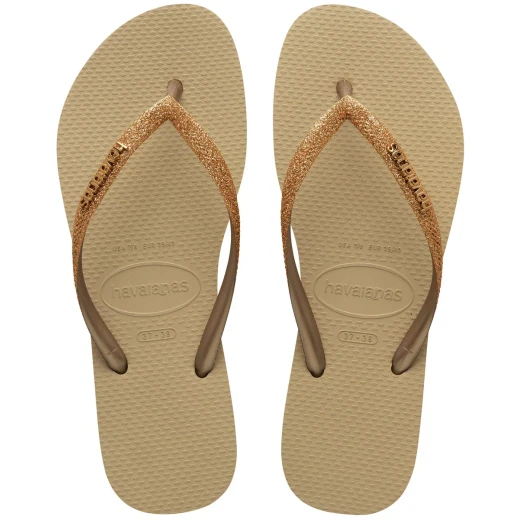 Havaianas Slim Glitter Women’s Flip Flops, Beige and Light Metallic Gold, Size 39/40, Stylish Sparkling Design, Lightweight and Comfortable for Beach, Pool and Summer - Havaianas - Image 2