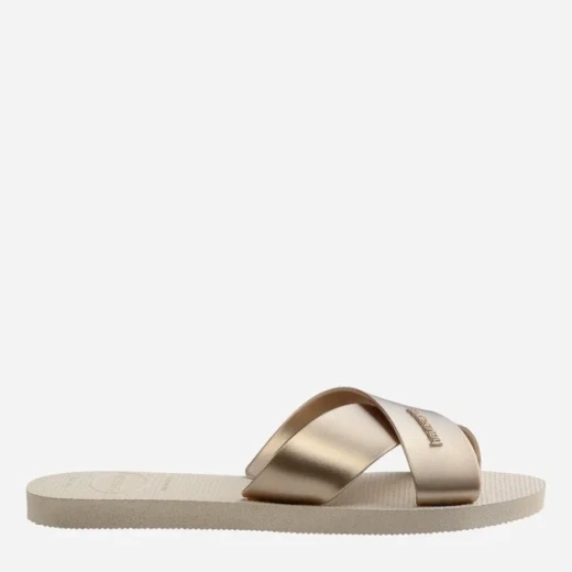 شبشب Havaianas نسائي باللون البيج، مقاس 43-44 (41-42BR)، طول 26.5 سم، بحزامين عريضين بتصميم X ولمسة معدنية أنيقة - هافياناس - Image 3