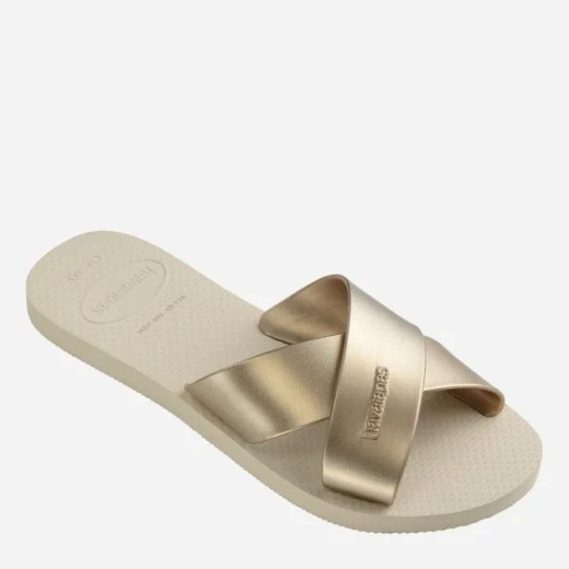 شبشب Havaianas نسائي باللون البيج، مقاس 43-44 (41-42BR)، طول 26.5 سم، بحزامين عريضين بتصميم X ولمسة معدنية أنيقة - هافياناس - Image 4
