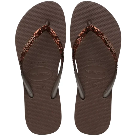 شبشب Havaianas Slim Glitter II نسائي باللون البني الداكن، مقاس 37/38، تصميم نحيف بأشرطة لامعة، مصنوع من المطاط، مقدمة مفتوحة ونعل مسطح، خفيف ومريح - هافياناس - Image 2