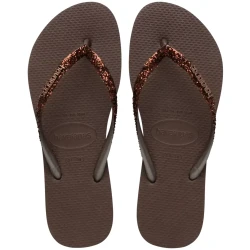 شبشب Havaianas Slim Glitter II نسائي باللون البني الداكن، مقاس 41/42، بتصميم لامع وأشرطة مزينة بالجليتر، خفيف وأنيق ومريح للاستخدام اليومي