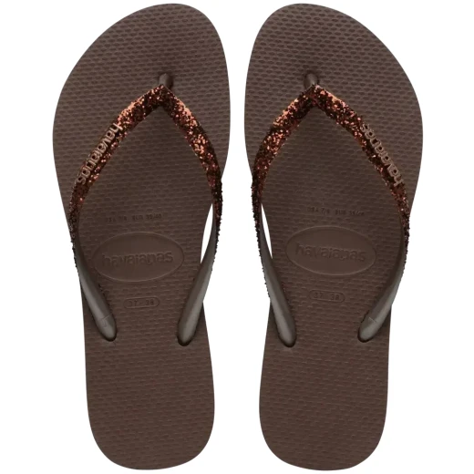شبشب Havaianas Slim Glitter II نسائي باللون البني الداكن، مقاس 41/42، بتصميم لامع وأشرطة مزينة بالجليتر، خفيف وأنيق ومريح للاستخدام اليومي - هافياناس - Image 2