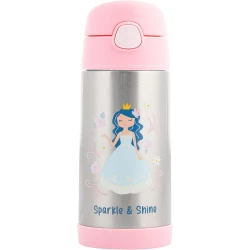 Stephen Joseph Kids Insulated Water Bottle, Double Wall Stainless Steel, Princess 11.8 Ounce